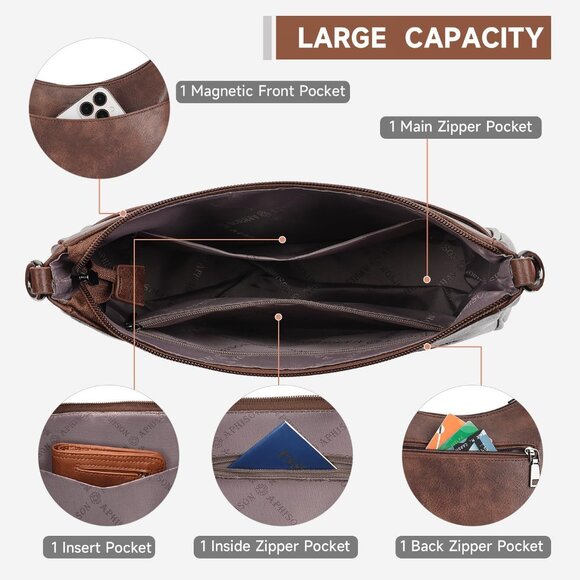 Leather Crossbody Purse Vegan Women's Shoulder Handbag Organizer - Picture 3 of 6